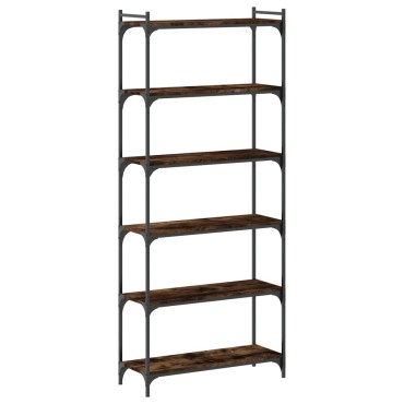 vidaXL Βιβλιοθήκη 6 Επιπέδων Καπνιστή Δρυς 80x30x188cm Επεξεργ. Ξύλο 1 τεμ.