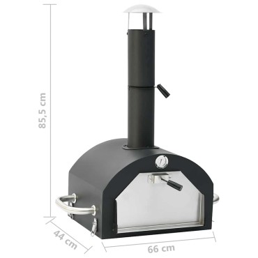 vidaXL 3-σε-1 Υπαίθριος Φούρνος Πίτσας & Μπάρμπεκιου Μαύρο