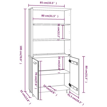 vidaXL Ντουλάπι HAMAR από Μασίφ Ξύλο Πεύκου Μελί 85x35x180cm 1 τεμ.
