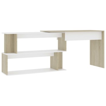 vidaXL Γραφείο Γωνιακό Λευκό/Sonoma Δρυς 200x50x76cm Επεξ. Ξύλο 1 τεμ.