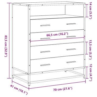 vidaXL Συρταριέρα Γκρι sonoma 70x41x83,5cm από Επεξεργασμένο Ξύλο 1 τεμ.