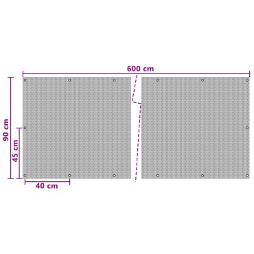 vidaXL Οθόνη Μπαλκονιού με Ενσωμάτωτα Μάτια 600x90cm Ανθρακί