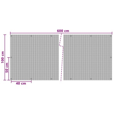 vidaXL Οθόνη Μπαλκονιού με Ενσωμάτωτα Μάτια 600x100cm Μαύρο