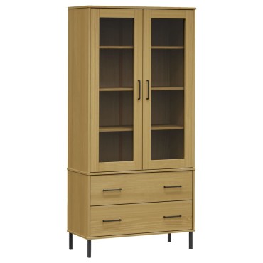 vidaXL Βιβλιοθήκη OSLO Καφέ 85x35x172,5cm Μασίφ Ξύλο με Μεταλ. Πόδια 1 τεμ.