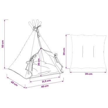 vidaXL Teepee για κατοικίδια με μαξιλάρι Λευκό 40 x 40 x 50 cm