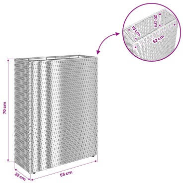 vidaXL Ψηλός γλάστρα Μαύρο 55 x 22 x 70 εκ συνθετικό ρατάν