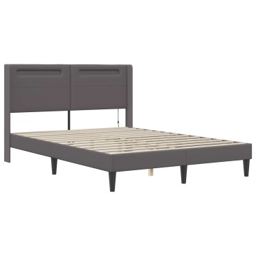 vidaXL Σκελετός κρεβατιού με στρώμα Γκρι 160 x 200 cm Τεχνητό Δέρμα