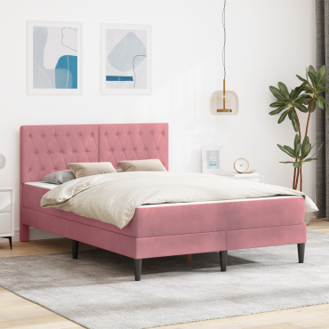 vidaXL Σκελετός κρεβατιού με στρώμα Ροζ 140x200cm Βελούδο