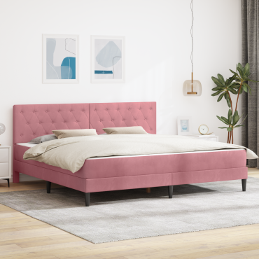 vidaXL Σκελετός κρεβατιού με στρώμα Ροζ 200x200cm Βελούδο