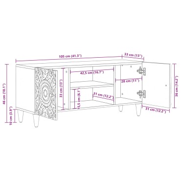 vidaXL Ντουλάπι TV Καφέ 105x33x46cm Στερεό ξύλο μάνγκο 1 τεμ.