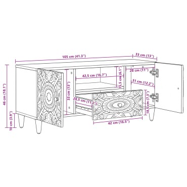 vidaXL Ντουλάπι TV Καφέ 105x33,5x46cm Στερεό ξύλο μάνγκο 1 τεμ.