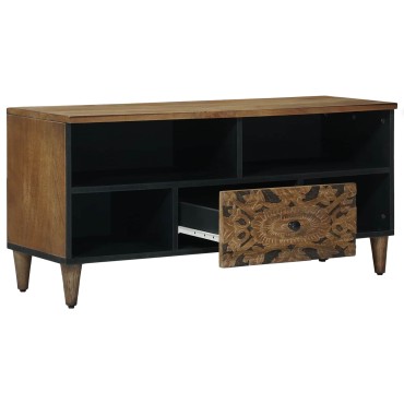 vidaXL Ντουλάπι TV με ράφι Καφέ 100x33,5x46cm Στερεό ξύλο μάνγκο 1 τεμ.