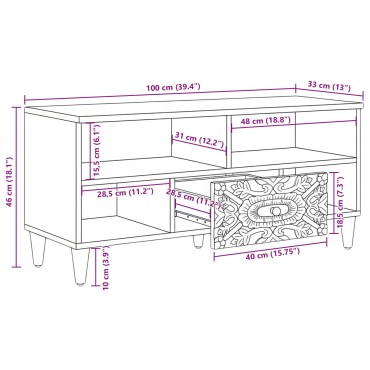 vidaXL Ντουλάπι TV Καφέ 100x33x46cm Στερεό ξύλο μάνγκο 1 τεμ.