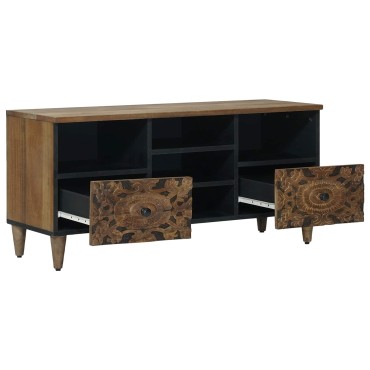 vidaXL Ντουλάπι TV με ράφι Καφέ 100x33,5x46cm Στερεό ξύλο μάνγκο 1 τεμ.