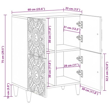 vidaXL Πλαϊνό γραφείο Καφέ 60x33x75cm Στερεό ξύλο μάνγκο