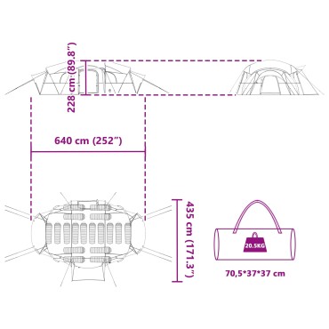 vidaXL Οικογενειακή σκηνή με κάλυμμα αντοχής στο νερό Μπλε 18-άτομα