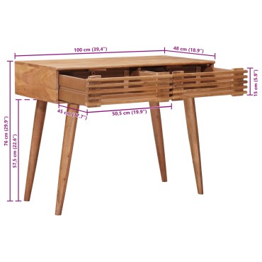 vidaXL Χειροποίητο Γραφείο Καφέ Τίκ 100x48x76cm 1 τεμ.