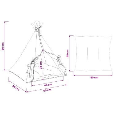 vidaXL Teepee για κατοικίδια με μαξιλάρι Λευκό 50 x 50 x 60 cm