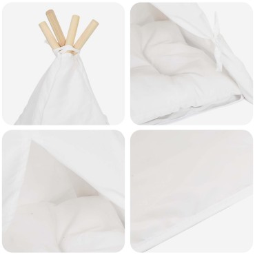 vidaXL Teepee για κατοικίδια με μαξιλάρι Λευκό 60 x 60 x 70 cm