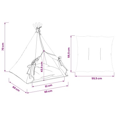 vidaXL Teepee για κατοικίδια με μαξιλάρι Λευκό 60 x 60 x 70 cm