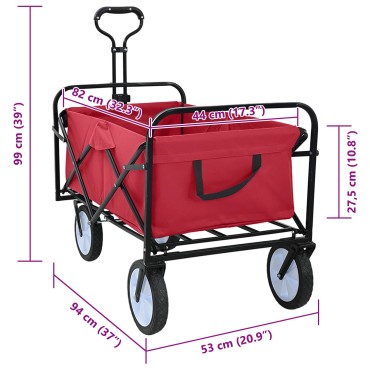 vidaXL Καρότσι Αγορών Με Φρένα Κόκκινο 94 x 53 x 99 εκ Ύφασμα Oxford