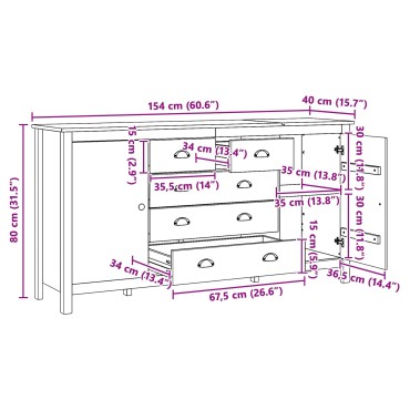 vidaXL Πλαϊνό γραφείο HILL Μέλι Καφέ 154x40x80cm Στερεό πεύκο