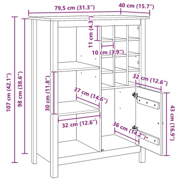 vidaXL Ντουλάπι κρασιού HILL Μέλι Καφέ 79.5x40x107.5 εκ 1 τεμ.