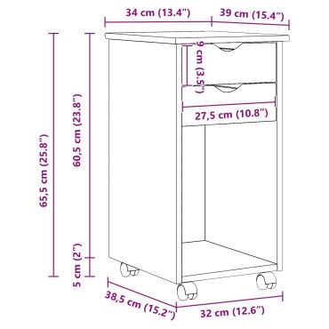 vidaXL Κινητό Ντουλάπι 34x39x65,5cm Στερεό πεύκο Λευκός