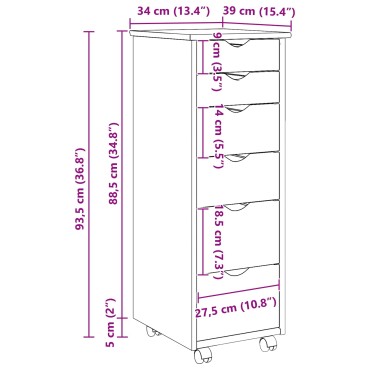 vidaXL Κινητό Ντουλάπι 34x39x93,5cm Στερεό ξύλο πεύκου Μαύρο