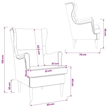 vidaXL Πολυθρόνα Θαλασσί Βελούδο 65x79x100cm 1 τεμ.
