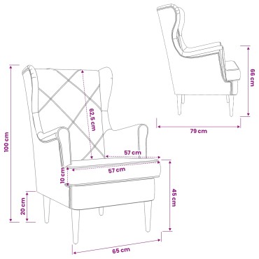 vidaXL Πολυθρόνα Θαλασσί Βελούδο 65x79x100cm 1 τεμ.