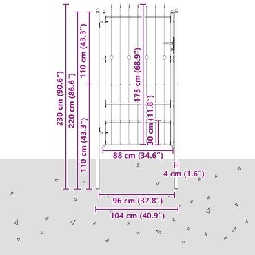 vidaXL Πύλη Φράχτη ASTEN 100 x 175 cm Μέταλλο Μαύρο Κλειδώσιμο
