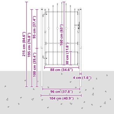 vidaXL Πύλη Φράχτη ASTEN 100 x 150 cm Μέταλλο Μαύρο Κλειδώσιμο