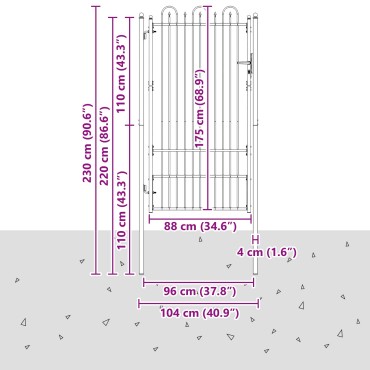 vidaXL Πύλη Φράχτη DRONTEN 100 x 175 cm Ατσάλι Μαύρο Κλειδώσιμο