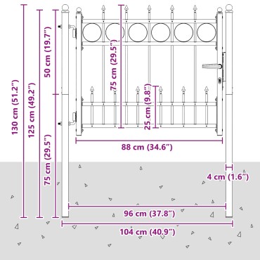 vidaXL Πύλη Φράχτη HORST 100 x 75 cm Μέταλλο Μαύρο Κλειδώσιμο