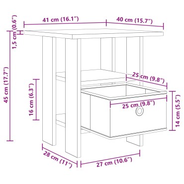 vidaXL Κομοδίνο Γκρι Sonoma 41x40x45cm Επεξεργασμένο Ξύλο 1 τεμ.