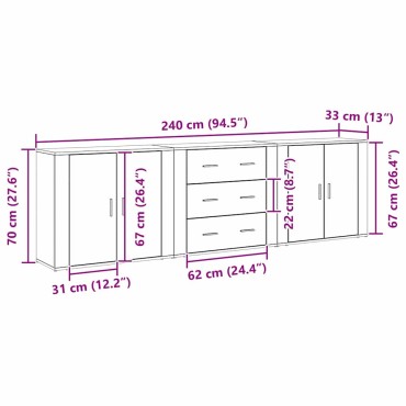 vidaXL Πλαϊνό γραφείο Μαύρη Οξυά 240x33x70cm Επεξεργασμένο Ξύλο 1 τεμ.