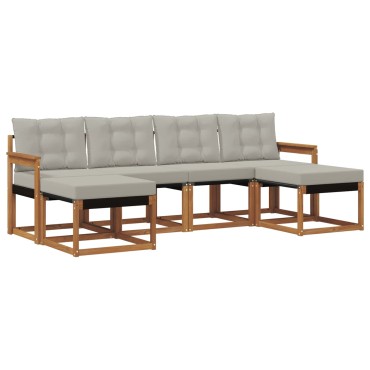 vidaXL Σειρά Καναπέ Εξωτερικού 6 τμχ. Φυσικό και Ανοιχτό Γκρι