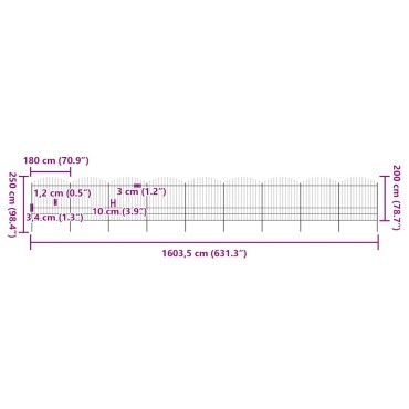 vidaXL Φράχτης Κήπου με Κορυφή Δόρυ από Ατσάλι 1673x200cm Μαύρος