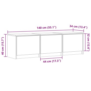 vidaXL Τηλεοπτική βιβλιοθήκη με LED 140x34x40cm Γκρι Σονομά