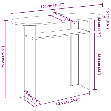 vidaXL Τραπέζι κονσόλας Γκρι Sonoma 100x39,5x75 εκ