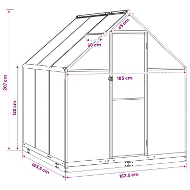 vidaXL Θερμοκήπιο Κήπου με πόρτα Ανθρακί 183,5 x 183,5 x 207 εκ