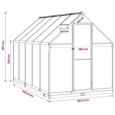 vidaXL Θερμοκήπιο Κήπου με πόρτα Ανθρακί 183,5 x 303,5 x 207 εκ