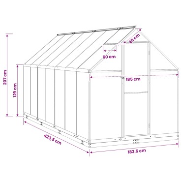 vidaXL Θερμοκήπιο Κήπου με πόρτα Ανθρακί 183,5 x 423,5 x 207 εκ