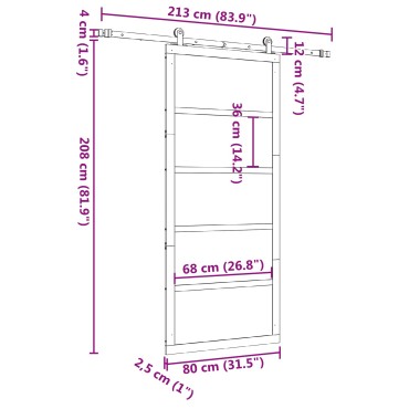 vidaXL Συρόμενη Πόρτα 80 x 208 εκ. Μασίφ Ξύλο Πεύκου Φυσικό