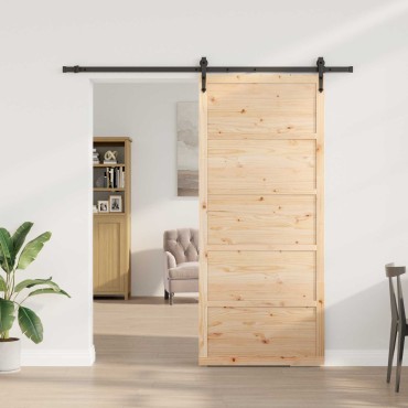 vidaXL Συρόμενη Πόρτα 100 x 208 εκ. Μασίφ Ξύλο Πεύκου Φυσικό