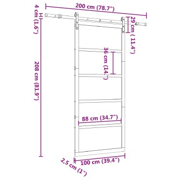 vidaXL Συρόμενη Πόρτα Φυσικό 100 x 208 εκ. Μασίφ Ξύλο Πεύκου