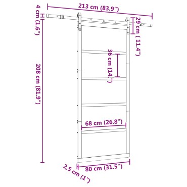 vidaXL Συρόμενη Πόρτα Φυσικό 80 x 208 εκ. Μασίφ Ξύλο Πεύκου