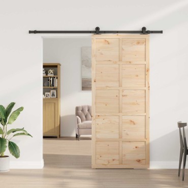vidaXL Συρόμενη Πόρτα 100 x 208 εκ. Μασίφ Ξύλο Πεύκου Φυσικό