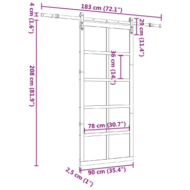 vidaXL Συρόμενη Πόρτα Φυσικό 90 x 208 εκ. Μασίφ Ξύλο Πεύκου